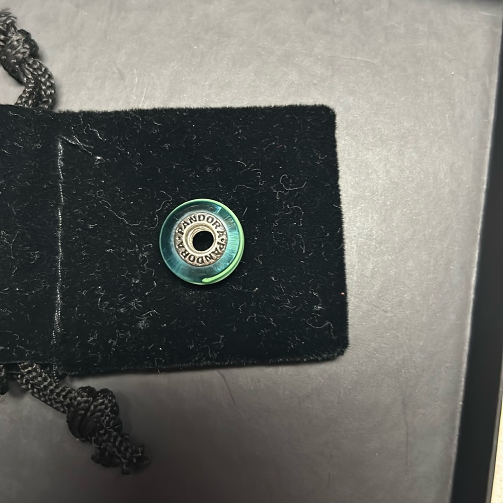 Pandora blue murano glass bead with blue painted accents